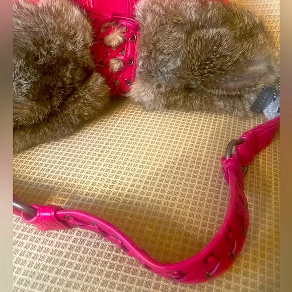 Coach Rabbit Fur Trimmed Pink Hobo Bag G04k-9443 - Picture 8 of 14